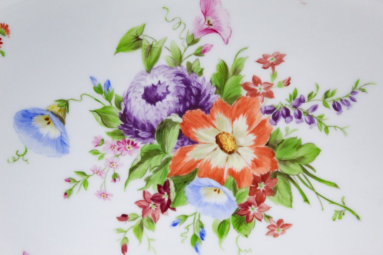 Antique Made In Germany Hand Painted Floral Motif Gol Gilt Porcelain Oval Tray - Thumbnail 2
