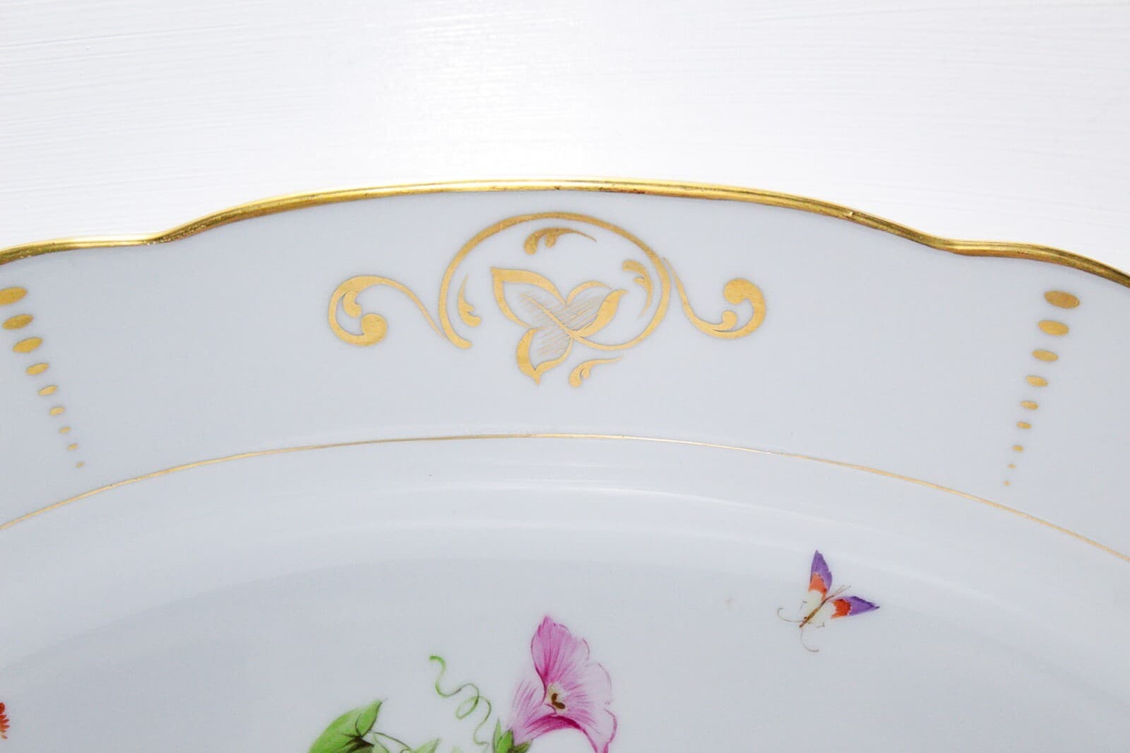 Antique Made In Germany Hand Painted Floral Motif Gol Gilt Porcelain Oval Tray - Thumbnail 3