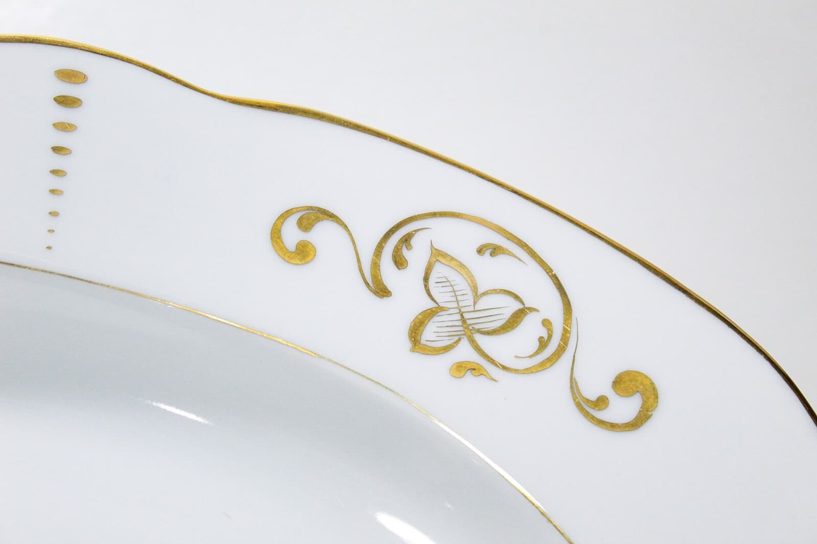 Antique Made In Germany Hand Painted Floral Motif Gol Gilt Porcelain Oval Tray - Thumbnail 6
