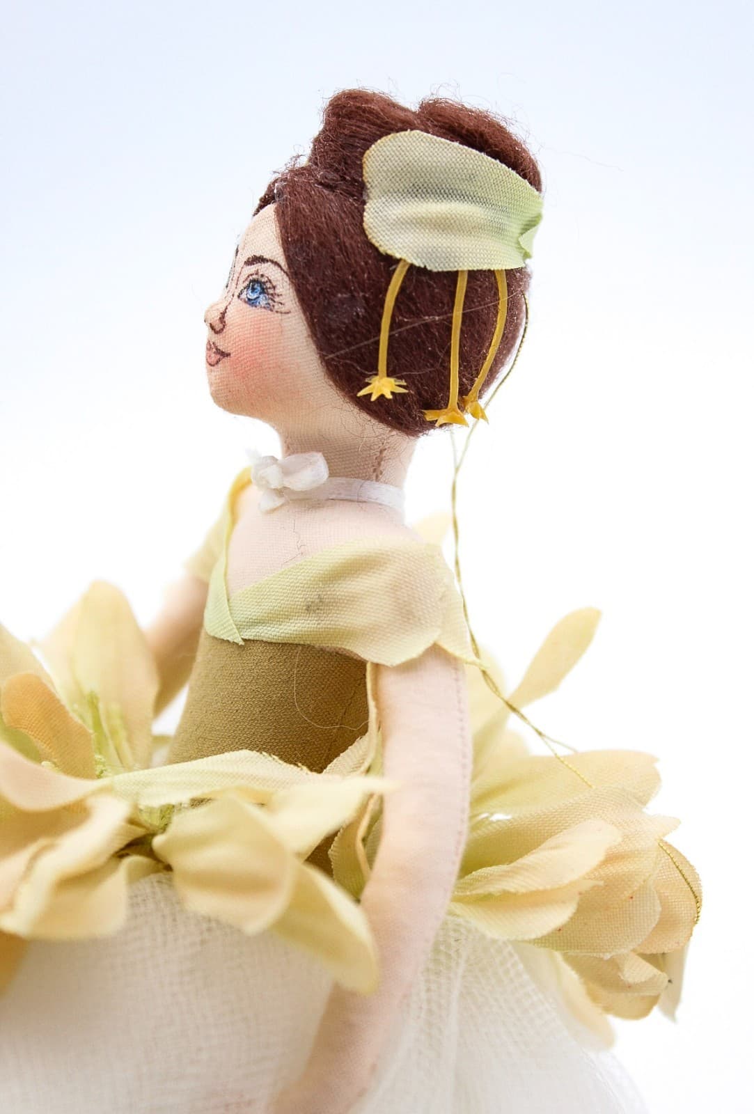 Gladys Boalt 1994 Hand Crafted Yellow Zinnia Dancer Ballerina Ornament 6.5" - Thumbnail 5