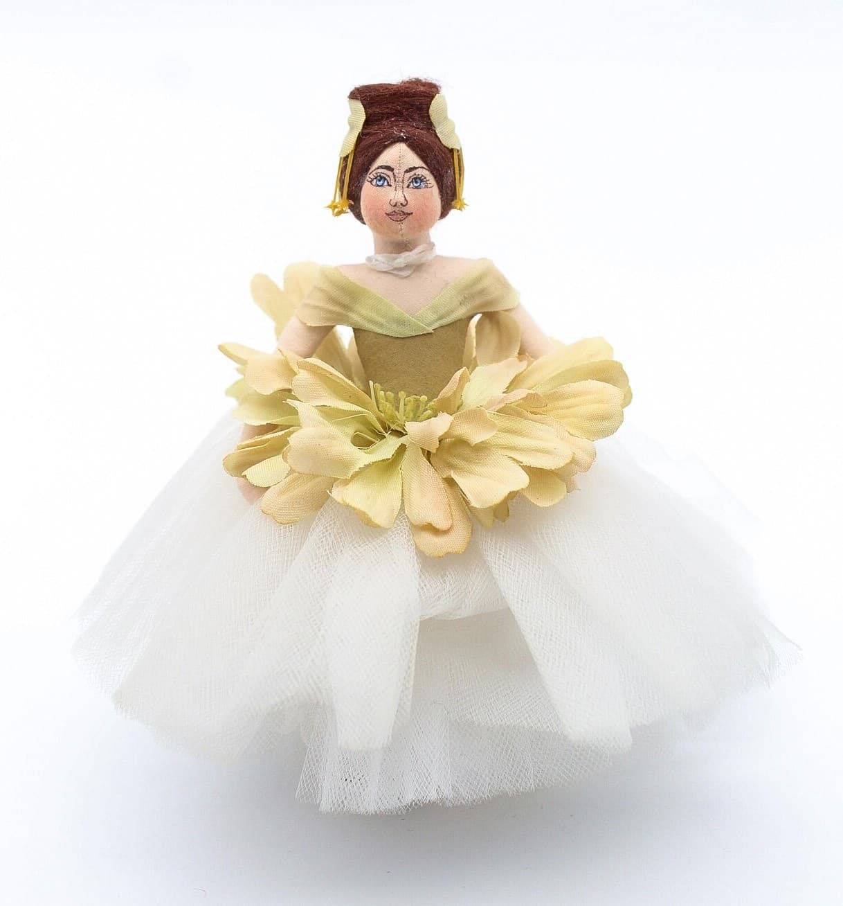 Gladys Boalt 1994 Hand Crafted Yellow Zinnia Dancer Ballerina Ornament 6.5" - Thumbnail 10