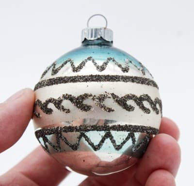 Shiny Brite Vintage Black Mica Stripe Blue & Silver Glass Christmas Ornament - Thumbnail 2