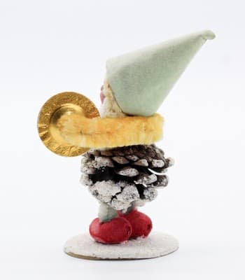 Vtg Japan Pinecone Pixie Elf Gnome w/ Cymbals Chinelle Christmas Ornanent - Thumbnail 3