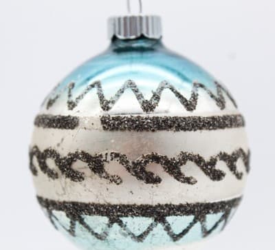Shiny Brite Vintage Black Mica Stripe Blue & Silver Glass Christmas Ornament - Thumbnail 5