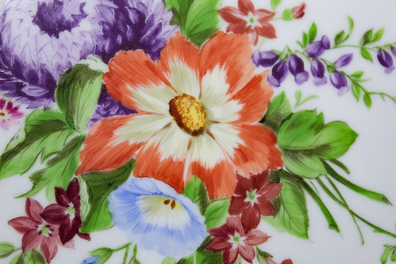 Antique Made In Germany Hand Painted Floral Motif Gol Gilt Porcelain Oval Tray - Thumbnail 4