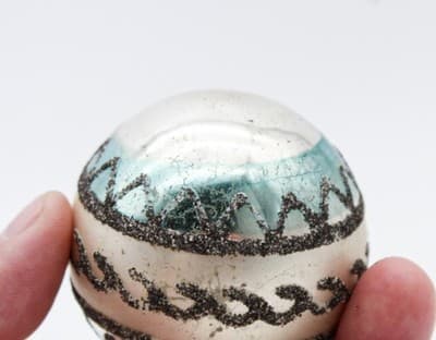 Shiny Brite Vintage Black Mica Stripe Blue & Silver Glass Christmas Ornament - Thumbnail 3