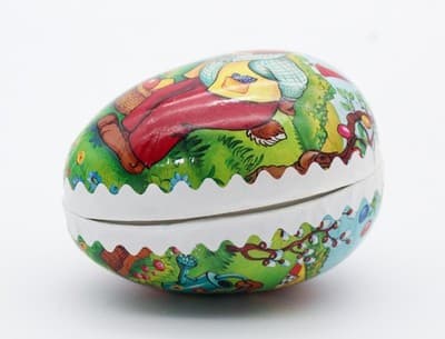 Echt Erzgebirge Germany Paper Mache Easter Bunny Scene Egg Candy Container - Thumbnail 3