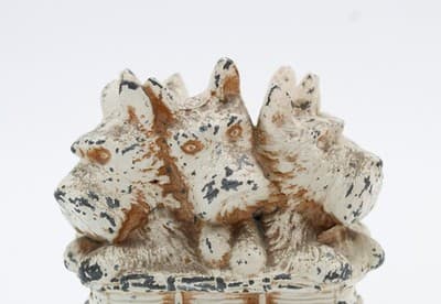 Vintage Scottish Terrier Dogs In A Weaved Basket White Metal Cold Painted Bank - Thumbnail 3