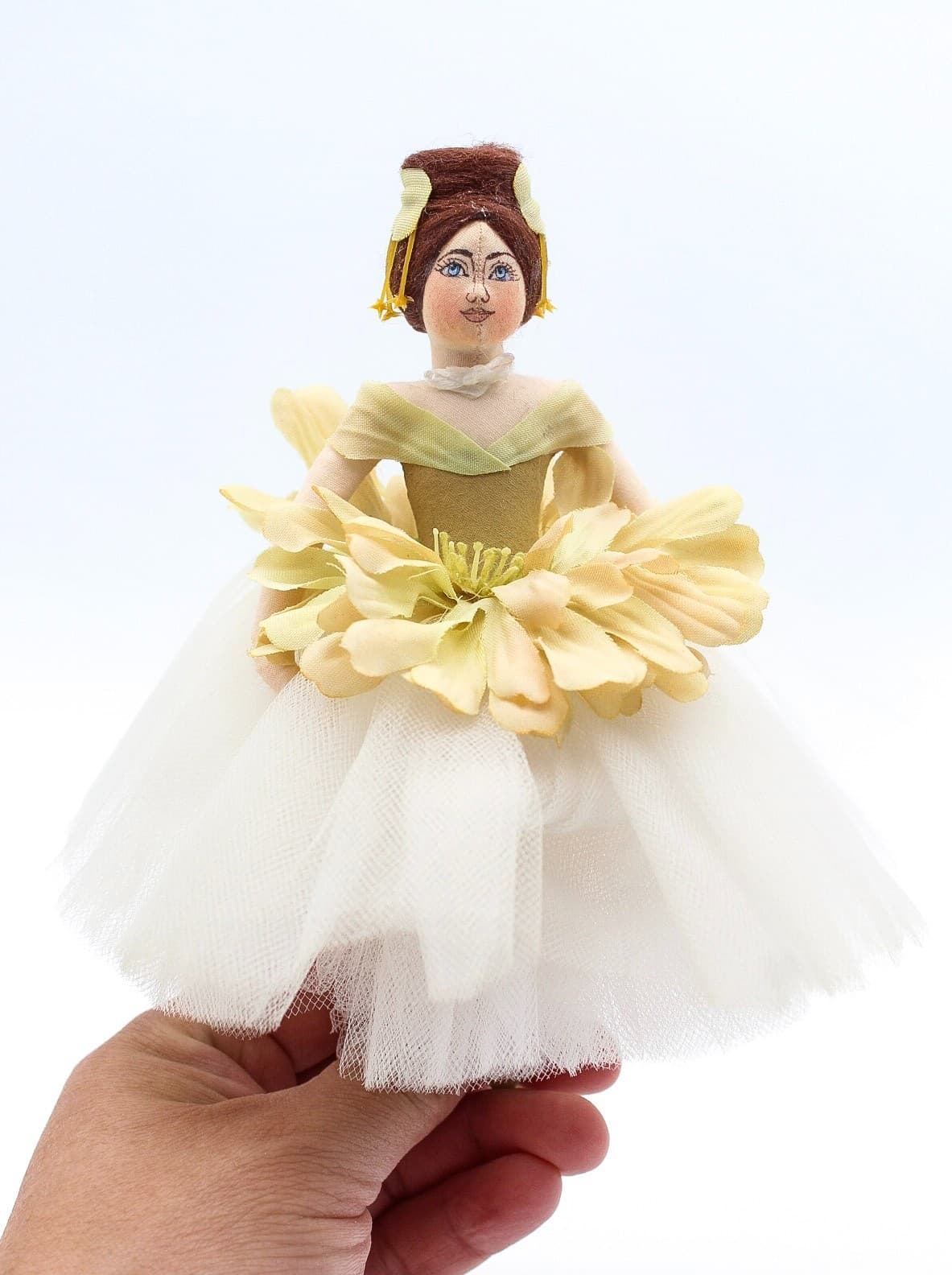 Gladys Boalt 1994 Hand Crafted Yellow Zinnia Dancer Ballerina Ornament 6.5" - Thumbnail 9