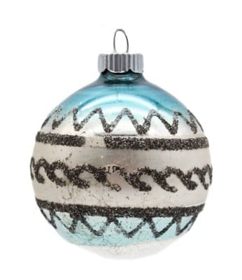 Shiny Brite Vintage Black Mica Stripe Blue & Silver Glass Christmas Ornament - Image 1