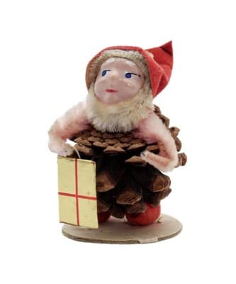 Vtg Japan Pinecone Pixie Elf Gnome Hand Painted Chinelle Christmas Ornament - Image 1