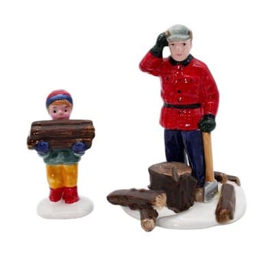Department 56 Woodsman And Boy Hand Painted Porcelain Snow Village Accessory 2pc - Image 1
