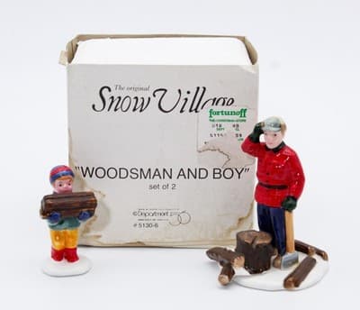 Department 56 Woodsman And Boy Hand Painted Porcelain Snow Village Accessory 2pc - Thumbnail 2