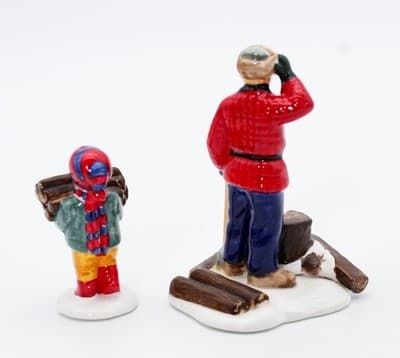 Department 56 Woodsman And Boy Hand Painted Porcelain Snow Village Accessory 2pc - Thumbnail 3