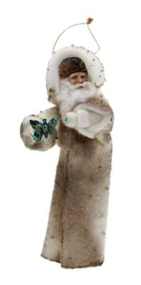 Chenille Vintage Paper Face Santa Christmas Ornament Spun Cotton Jeweled Coat - Image 1