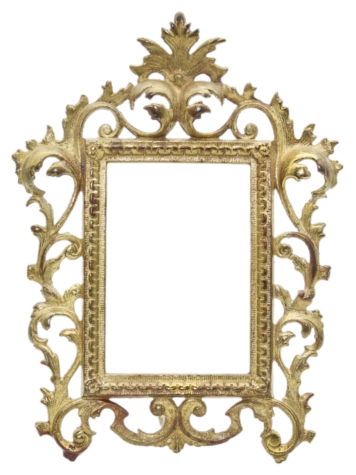 Antique Cast Iron Gold Gilt Rococo Style Tabletop Ornate Picture Frame 12" - Image 1