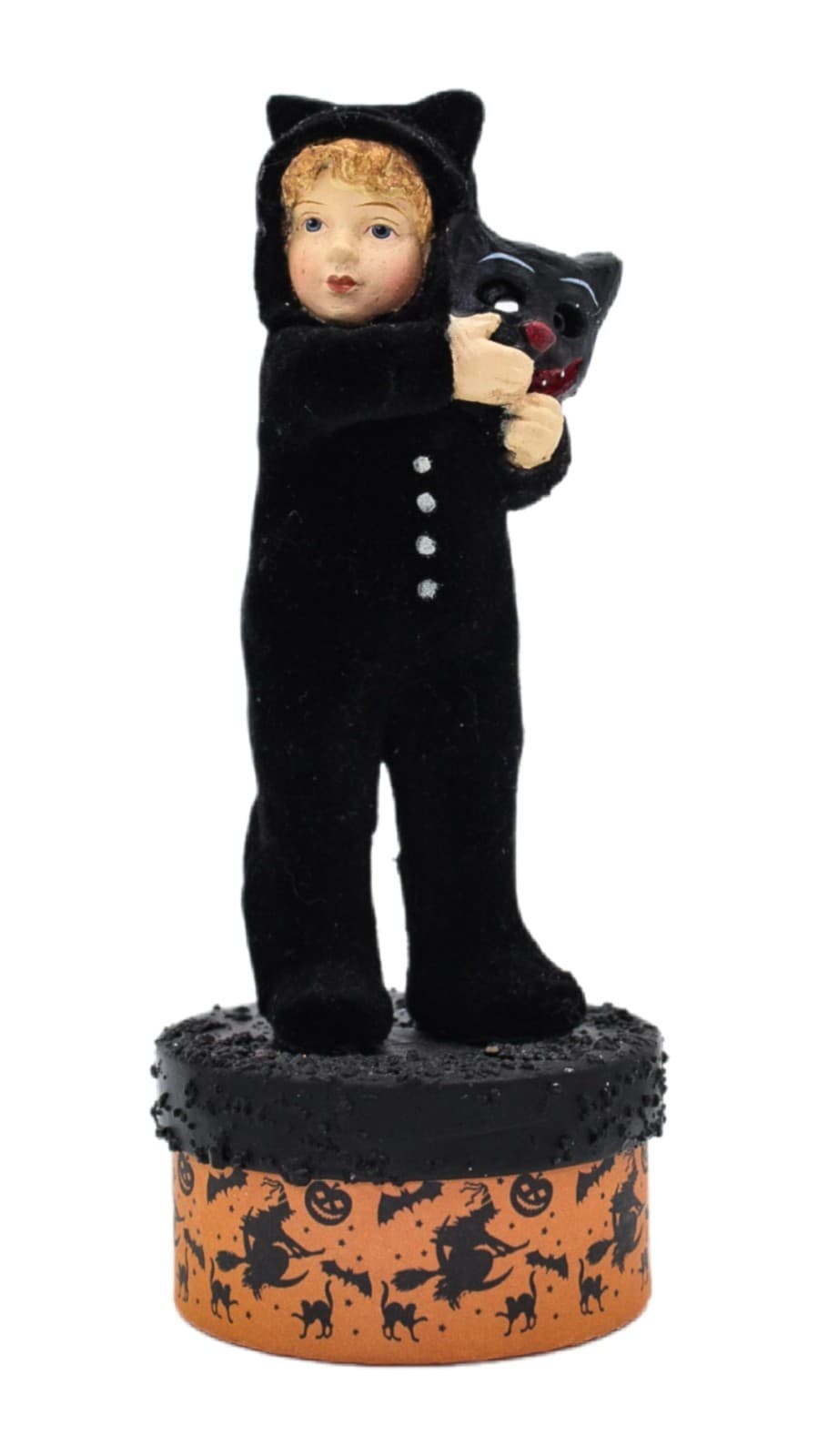 Bethany Lowe Designs Halloween Boy In Cat Costume Flocked Candy Container - Image 1