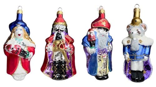 Lot of 4 Vintage Poland Glass Christmas Ornaments Mouse King/Wisemen 6" - Image 1