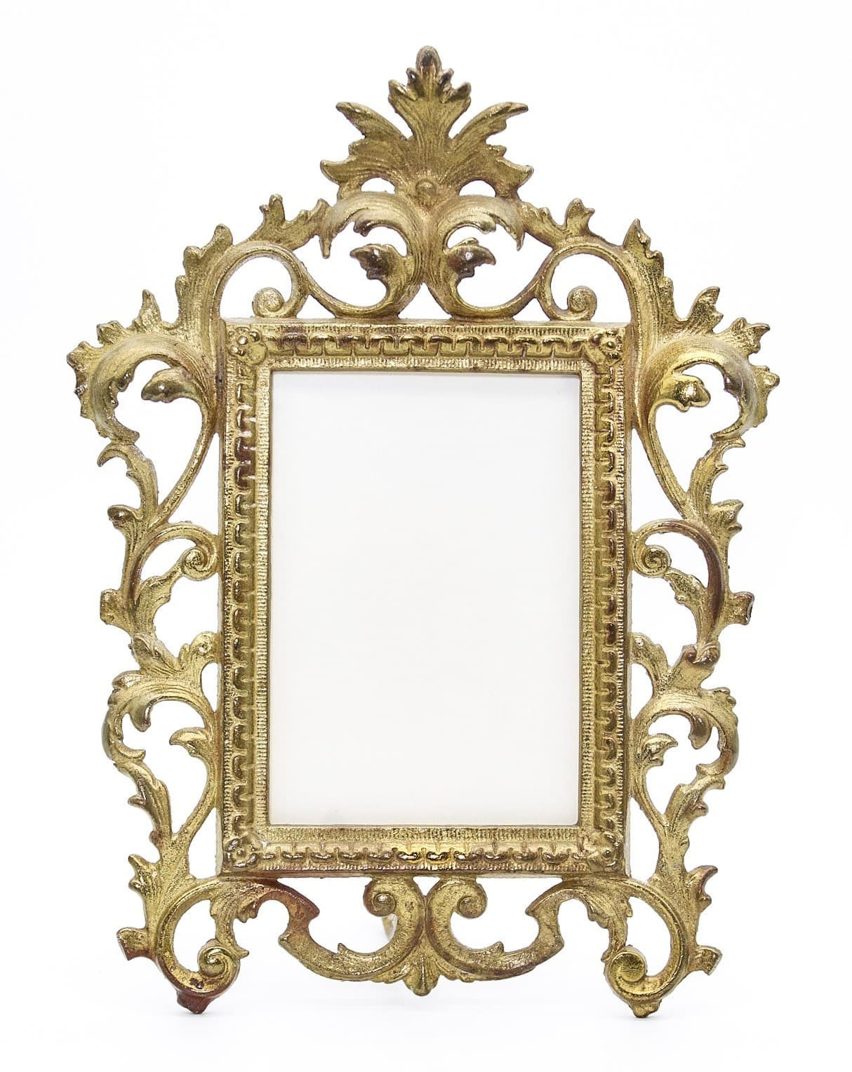 Antique Cast Iron Gold Gilt Rococo Style Tabletop Ornate Picture Frame 12" - Thumbnail 4