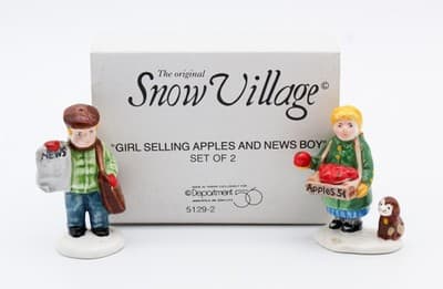 Department 56 Girl Selling Apples & News Boy Snow Village Christmas Accessory - Thumbnail 2