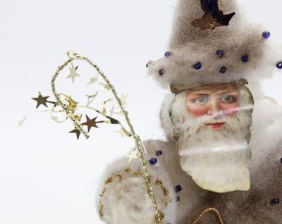 Vtg Chenille Paper Face Wizard Santa Christmas Ornament w/ Jeweled Coat &Glitter - Thumbnail 6