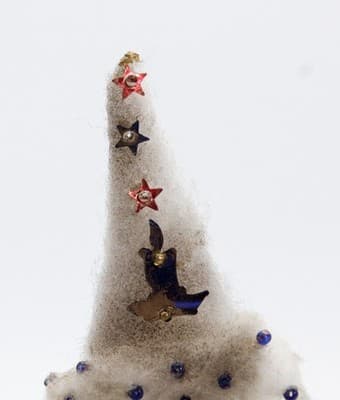 Vtg Chenille Paper Face Wizard Santa Christmas Ornament w/ Jeweled Coat &Glitter - Thumbnail 8