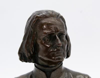 Antique 19th Century Solid Bronze Bust Franz Liszt Statue Sculpture - Thumbnail 2
