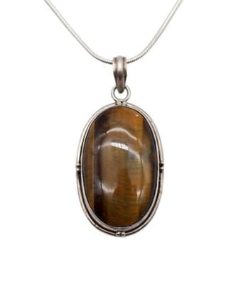 Vintage Sterling Silver Oval Natural Tiger Eye Pendant Necklace - Image 1