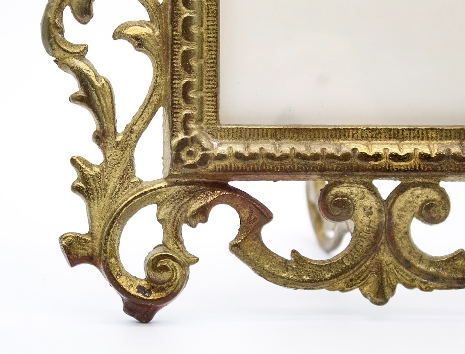 Antique Cast Iron Gold Gilt Rococo Style Tabletop Ornate Picture Frame 12" - Thumbnail 8