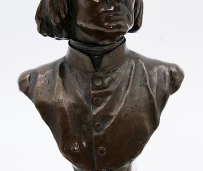 Antique 19th Century Solid Bronze Bust Franz Liszt Statue Sculpture - Thumbnail 3