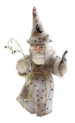 Vtg Chenille Paper Face Wizard Santa Christmas Ornament w/ Jeweled Coat &Glitter - Image 1