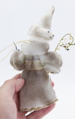 Vtg Chenille Paper Face Wizard Santa Christmas Ornament w/ Jeweled Coat &Glitter - Thumbnail 3