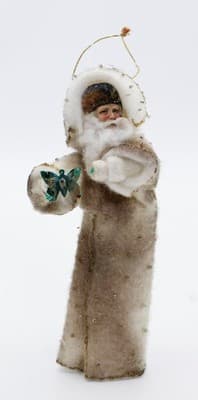 Chenille Vintage Paper Face Santa Christmas Ornament Spun Cotton Jeweled Coat - Thumbnail 7