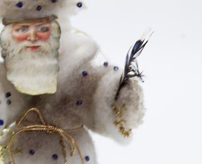 Vtg Chenille Paper Face Wizard Santa Christmas Ornament w/ Jeweled Coat &Glitter - Thumbnail 5