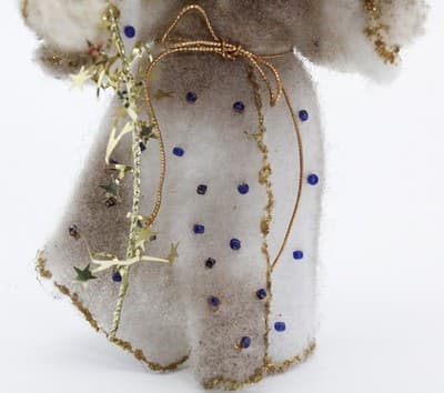 Vtg Chenille Paper Face Wizard Santa Christmas Ornament w/ Jeweled Coat &Glitter - Thumbnail 4