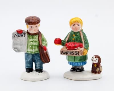 Department 56 Girl Selling Apples & News Boy Snow Village Christmas Accessory - Thumbnail 3
