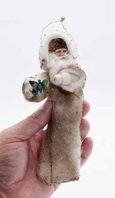 Chenille Vintage Paper Face Santa Christmas Ornament Spun Cotton Jeweled Coat - Thumbnail 2