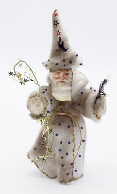 Vtg Chenille Paper Face Wizard Santa Christmas Ornament w/ Jeweled Coat &Glitter - Thumbnail 9
