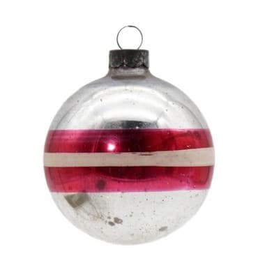 Shiny Brite Vintage Silvered Red & White Striped Ball Glass Christmas Ornament - Image 1