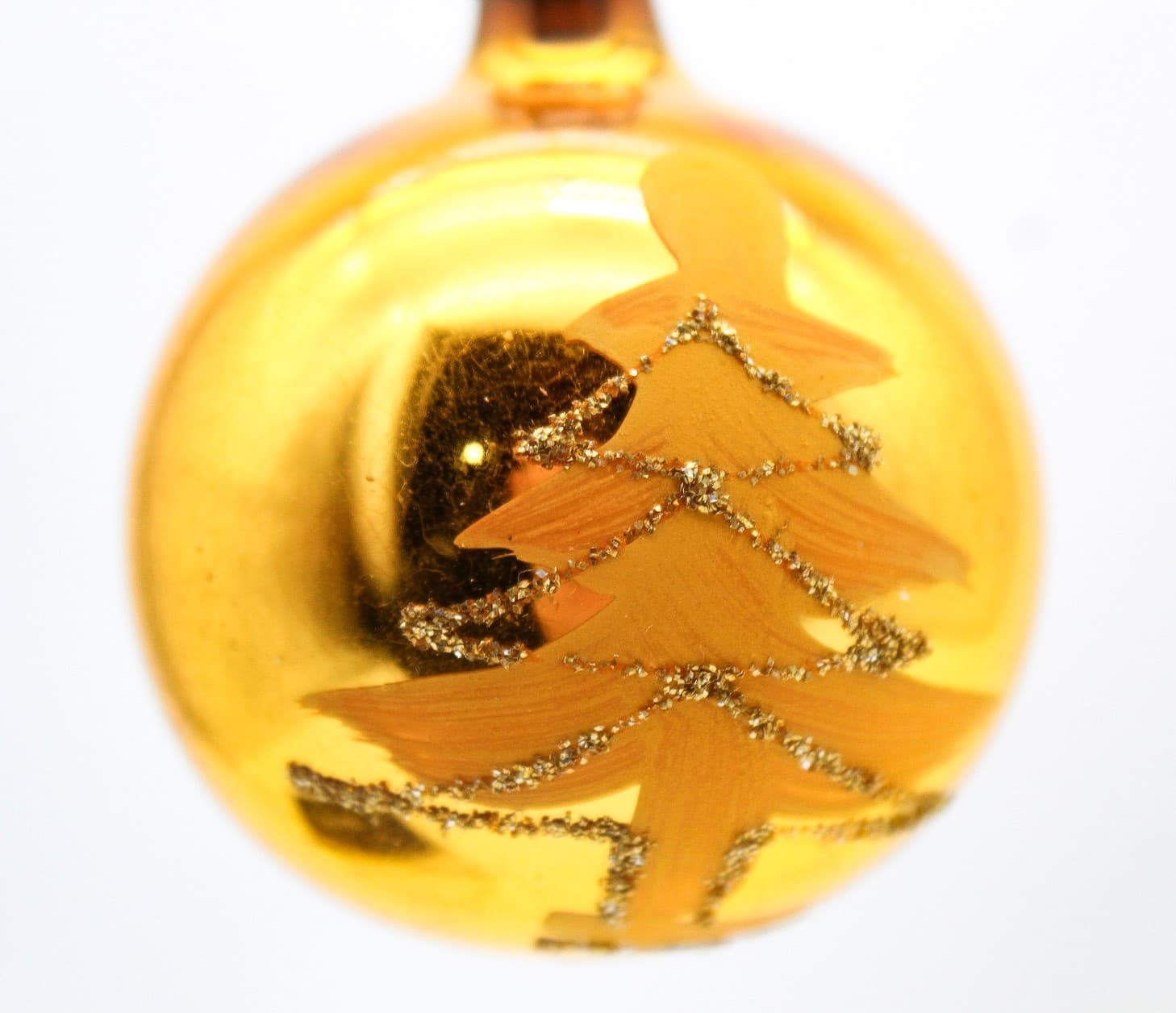 Vintage Hand Painted Poland Gold Glass Mica Christmas Tree Motif Ornament 2" - Thumbnail 6