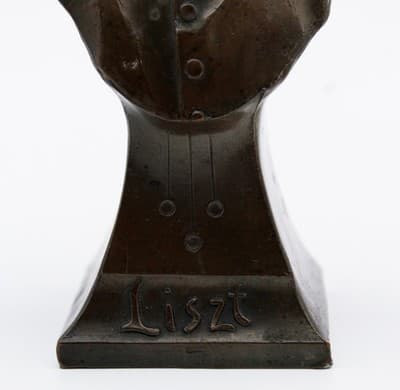 Antique 19th Century Solid Bronze Bust Franz Liszt Statue Sculpture - Thumbnail 4