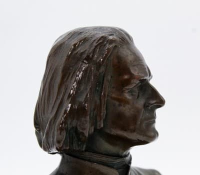 Antique 19th Century Solid Bronze Bust Franz Liszt Statue Sculpture - Thumbnail 8