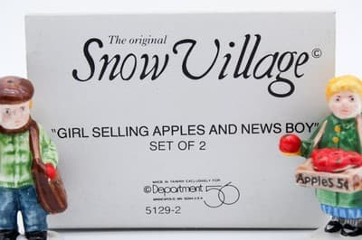 Department 56 Girl Selling Apples & News Boy Snow Village Christmas Accessory - Thumbnail 5