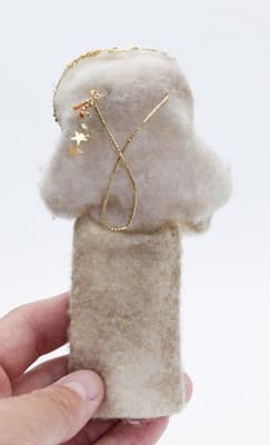 Vtg Chenille Paper Face Snow Girl Christmas Ornament w/ Jeweled Coat & Glitter - Thumbnail 5