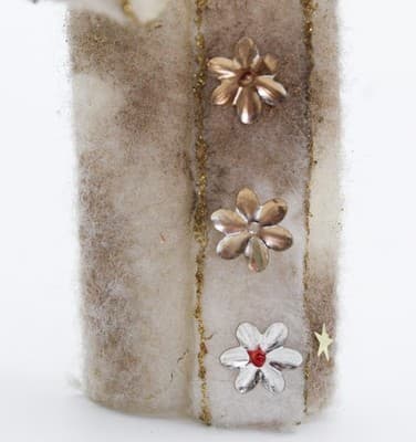 Vtg Chenille Paper Face Snow Girl Christmas Ornament w/ Jeweled Coat & Glitter - Thumbnail 4