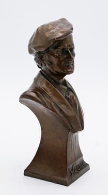 Antique 19th Century Solid Bronze Bust Richard Wagner Statue Sculpture - Thumbnail 7