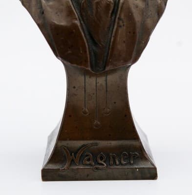 Antique 19th Century Solid Bronze Bust Richard Wagner Statue Sculpture - Thumbnail 4