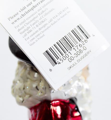 CHRISTOPHER RADKO Skull Duggery Glass Halloween Pirate Christmas Ornament w/ Tag - Thumbnail 6