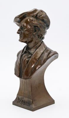 Antique 19th Century Solid Bronze Bust Richard Wagner Statue Sculpture - Thumbnail 5