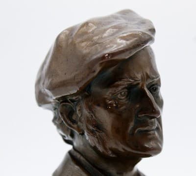 Antique 19th Century Solid Bronze Bust Richard Wagner Statue Sculpture - Thumbnail 8